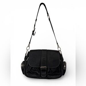 Roots Black Leather Shoulder Bag
